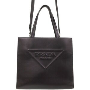 PRADA Embossed Triangle Logo Tote Bag Black